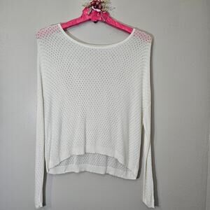 Under Skies White Open Knit Pointelle Sweater Size Med Boho